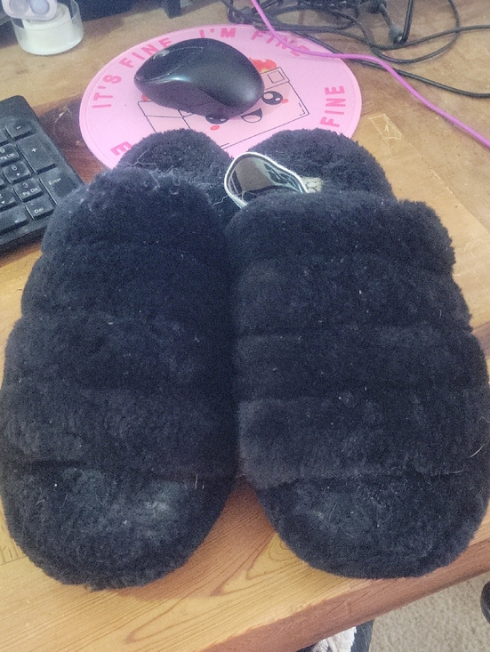 UGG Shoes - UGG Black Fuzzy Slide Slippers